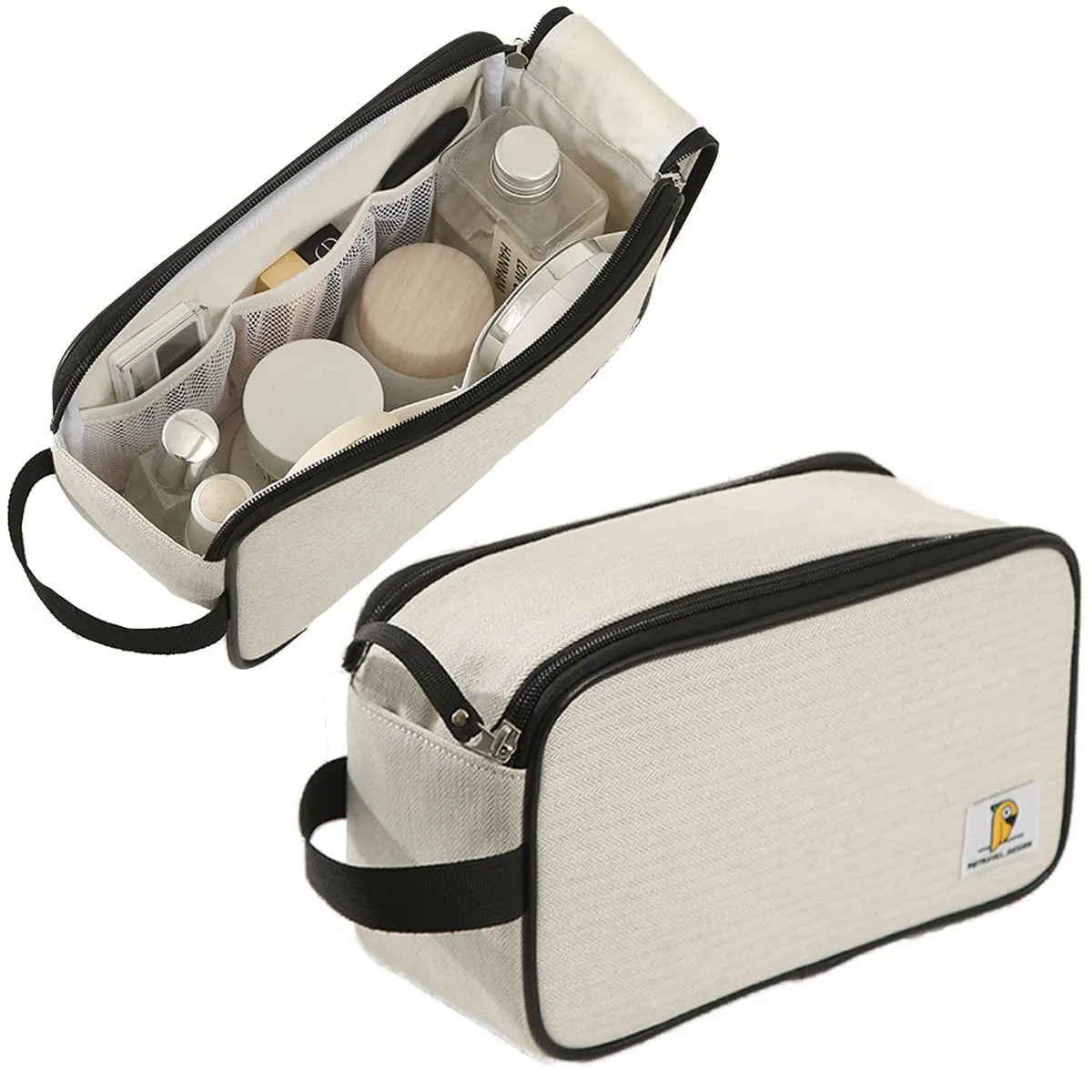 Minimalism Portable Large Capacity Cosmetic Bag for Women Travel Makeup Bag with Handle White Skincare Bag (White)