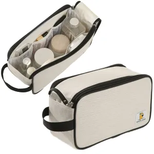Minimalism Portable Large Capacity Cosmetic Bag for Women Travel Makeup Bag with Handle White Skincare Bag (White)