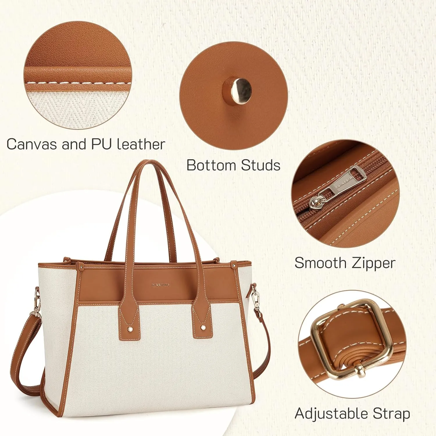 Missnine Tote Bag Canvas Laptop Bag 15.6 inch Work Bags for Women 16.5″L×5.1″W×12.5″H Teacher Bag Casual Computer Shoulder Purse for Office, College, Travel