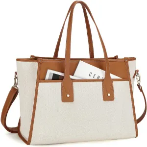 Missnine Tote Bag Canvas Laptop Bag 15.6 inch Work Bags for Women 16.5″L×5.1″W×12.5″H Teacher Bag Casual Computer Shoulder Purse for Office, College, Travel