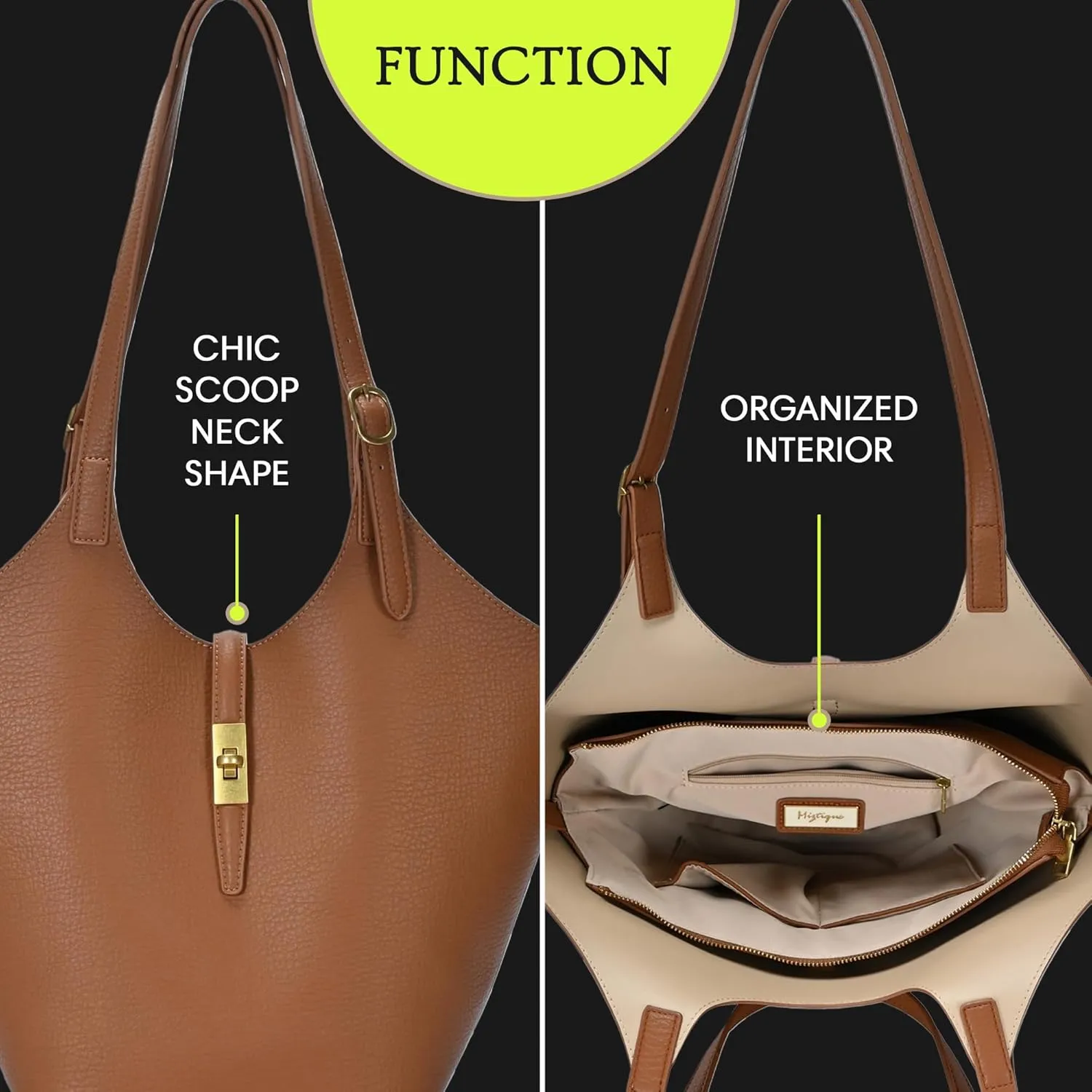 Miztique - Isabelle 2 in 1 Scoop Neck Tote | Vegan Leather Tote Bag for women with secure removable zipper pouch|