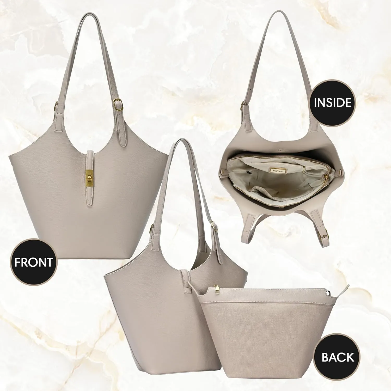 Miztique - Isabelle 2 in 1 Scoop Neck Tote | Vegan Leather Tote Bag for women with secure removable zipper pouch|