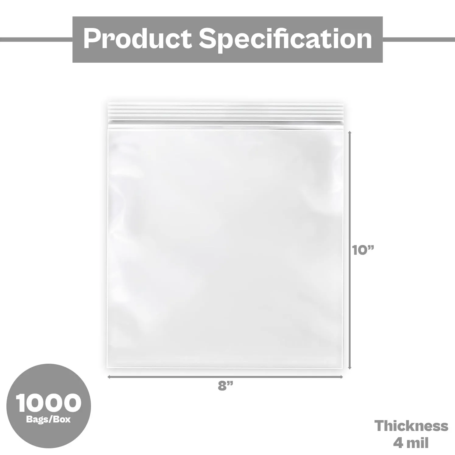 MMBM Resealable Poly Bag, 8x10 Inch, 1000 Pack, 4 Mil, Clear, Lock Seal Zipper, Reclosable Zip Plastic Baggies