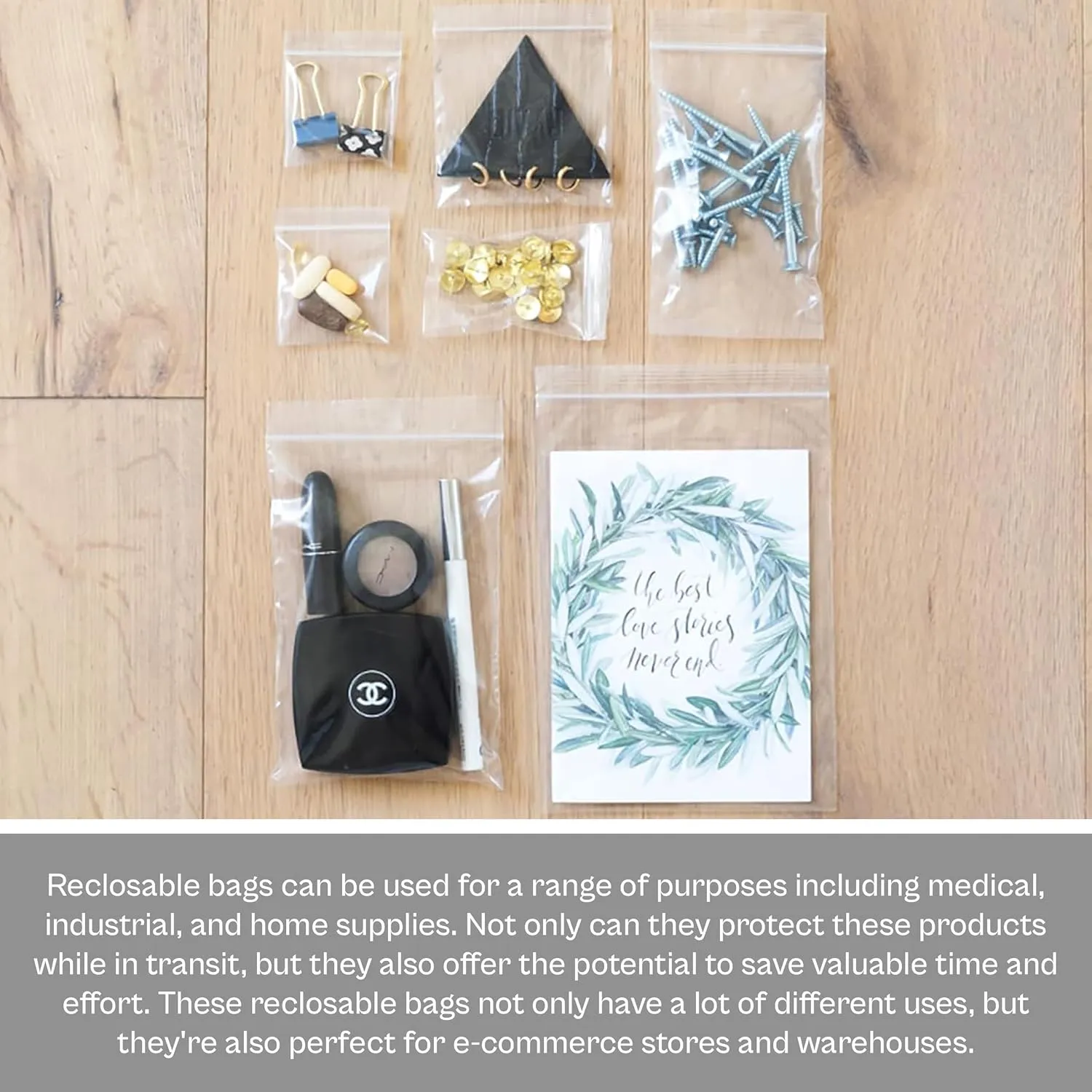 MMBM Resealable Poly Bag, 8x10 Inch, 1000 Pack, 4 Mil, Clear, Lock Seal Zipper, Reclosable Zip Plastic Baggies