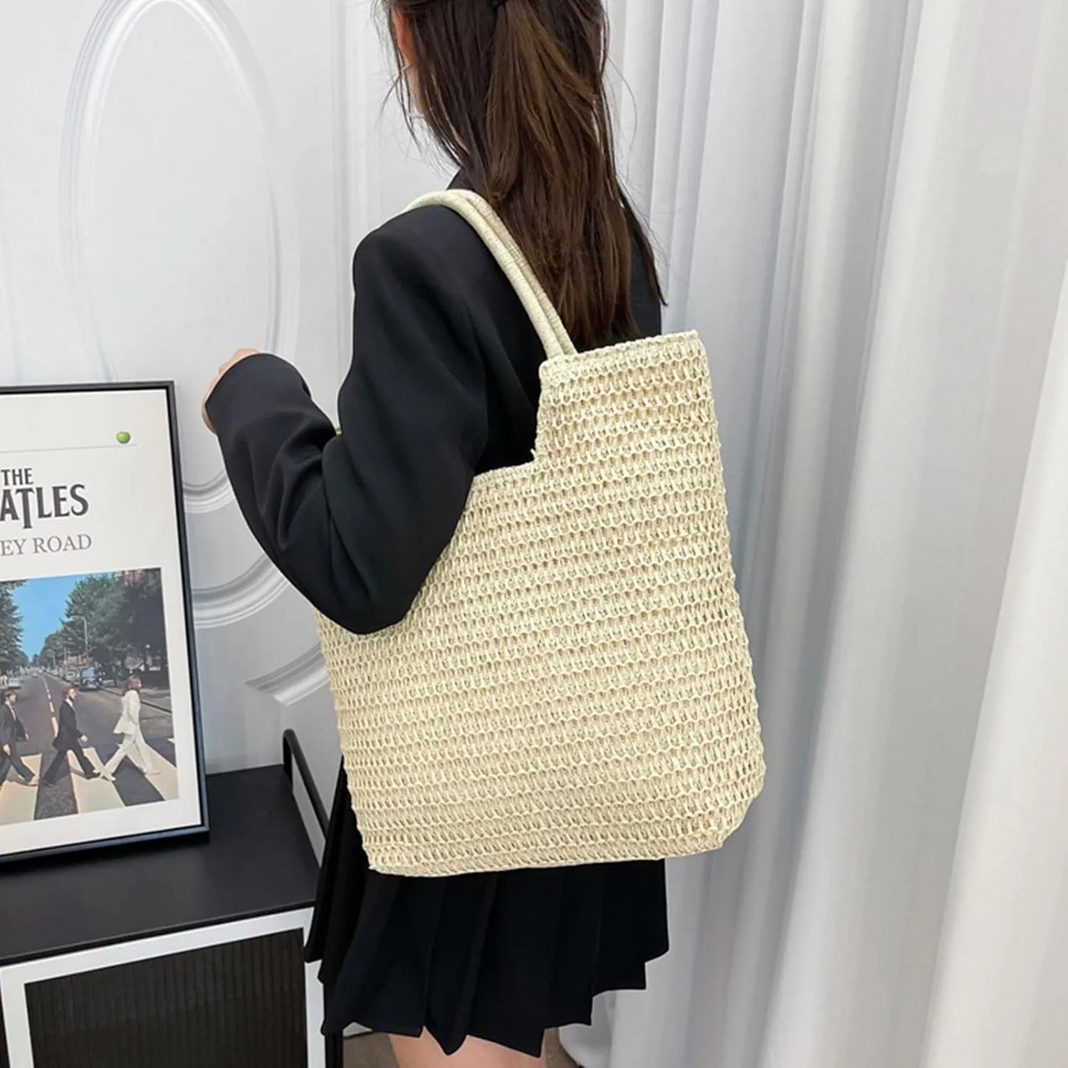 MOLERFO Straw Braided Purses Handbags Shoulder Bag Large Summer Beach Bag Woven Tote Bags Rattan Bag for Women Vacation