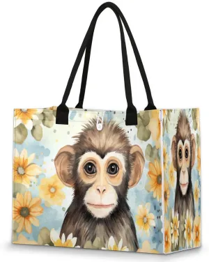 Monkey Label Flowers Large Tote Bag for Women Travel Shoulder Weekender Hobo Bag Waterproof with Compartments for Work, School, Shopping, Gym, Nurse Bags, Teacher HandBag Purse Laptop Tote Bag