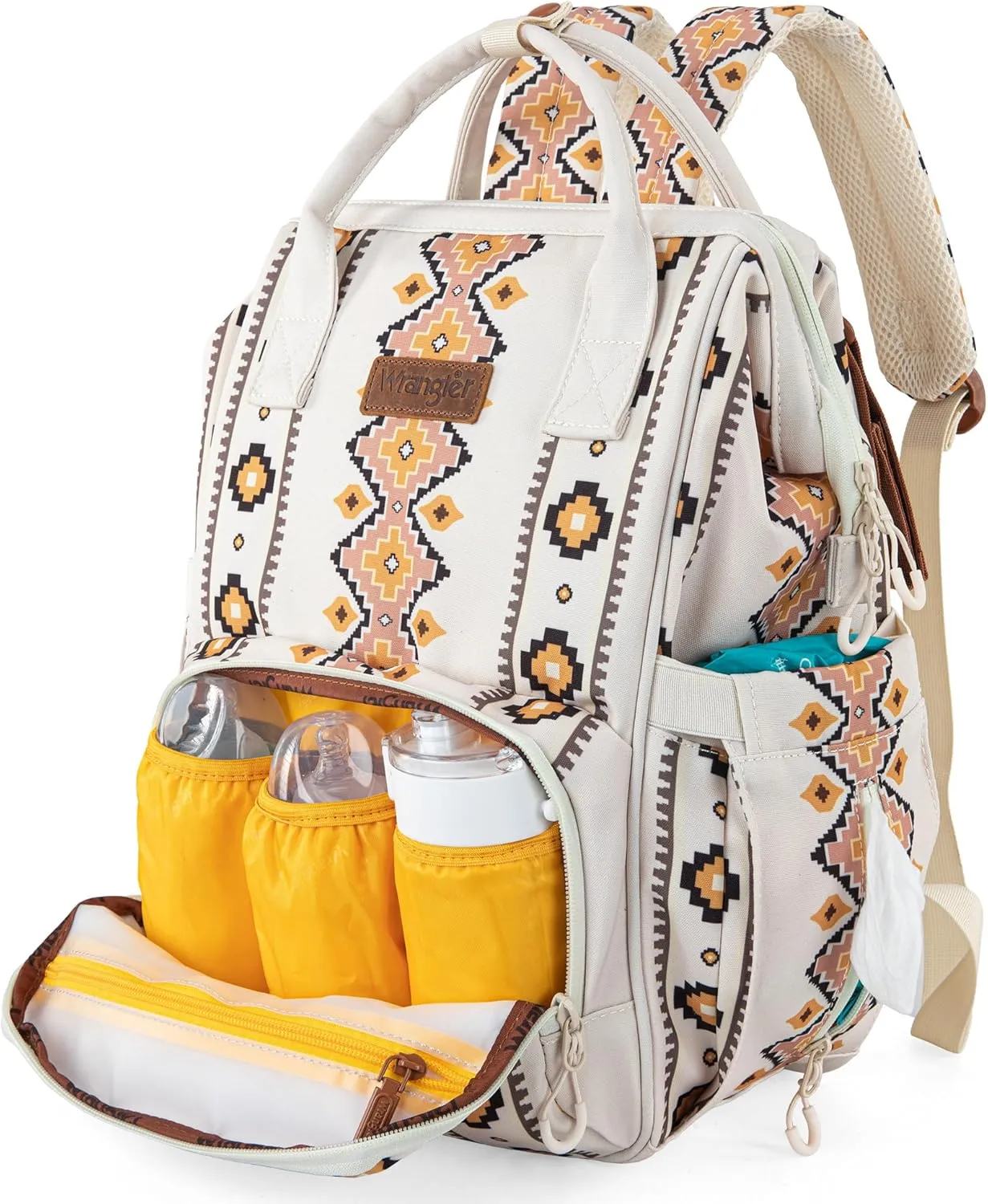 Montana West x Wrangler Diaper Bag Backpack Aztec Travel Backpack Purses Western Multi-Function Baby Bags for Mom with Waterproof Insulated Pockets