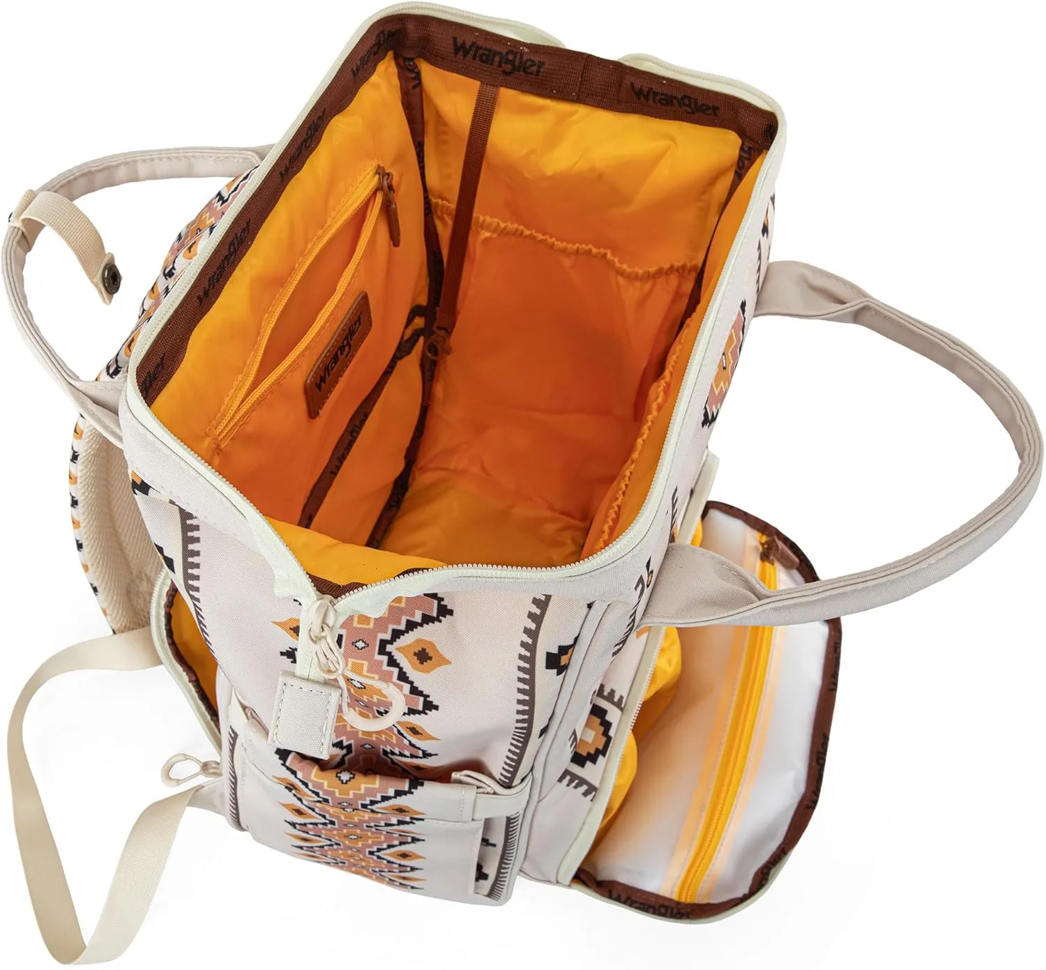 Montana West x Wrangler Diaper Bag Backpack Aztec Travel Backpack Purses Western Multi-Function Baby Bags for Mom with Waterproof Insulated Pockets