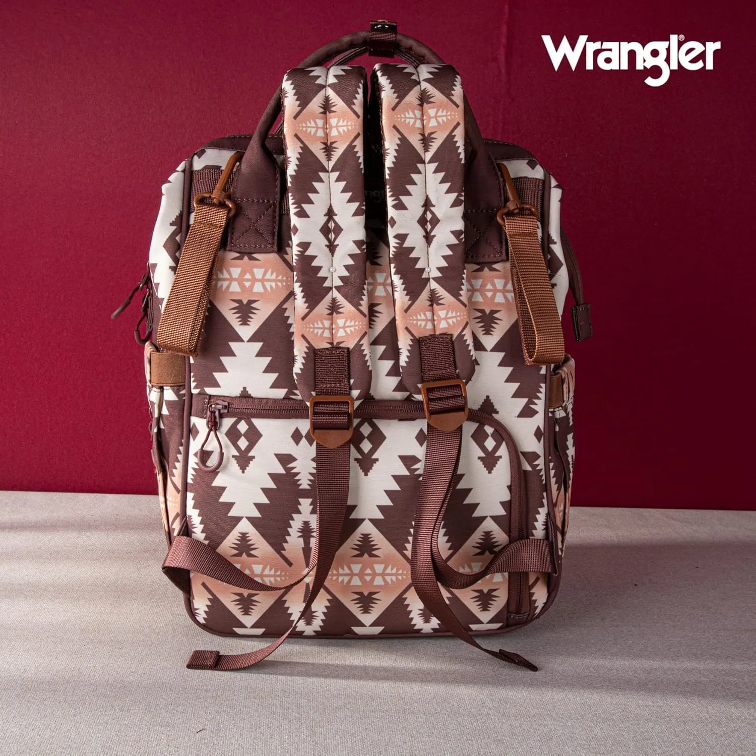 Montana West x Wrangler Diaper Bag Backpack Aztec Travel Backpack Purses Western Multi-Function Baby Bags for Mom with Waterproof Insulated Pockets