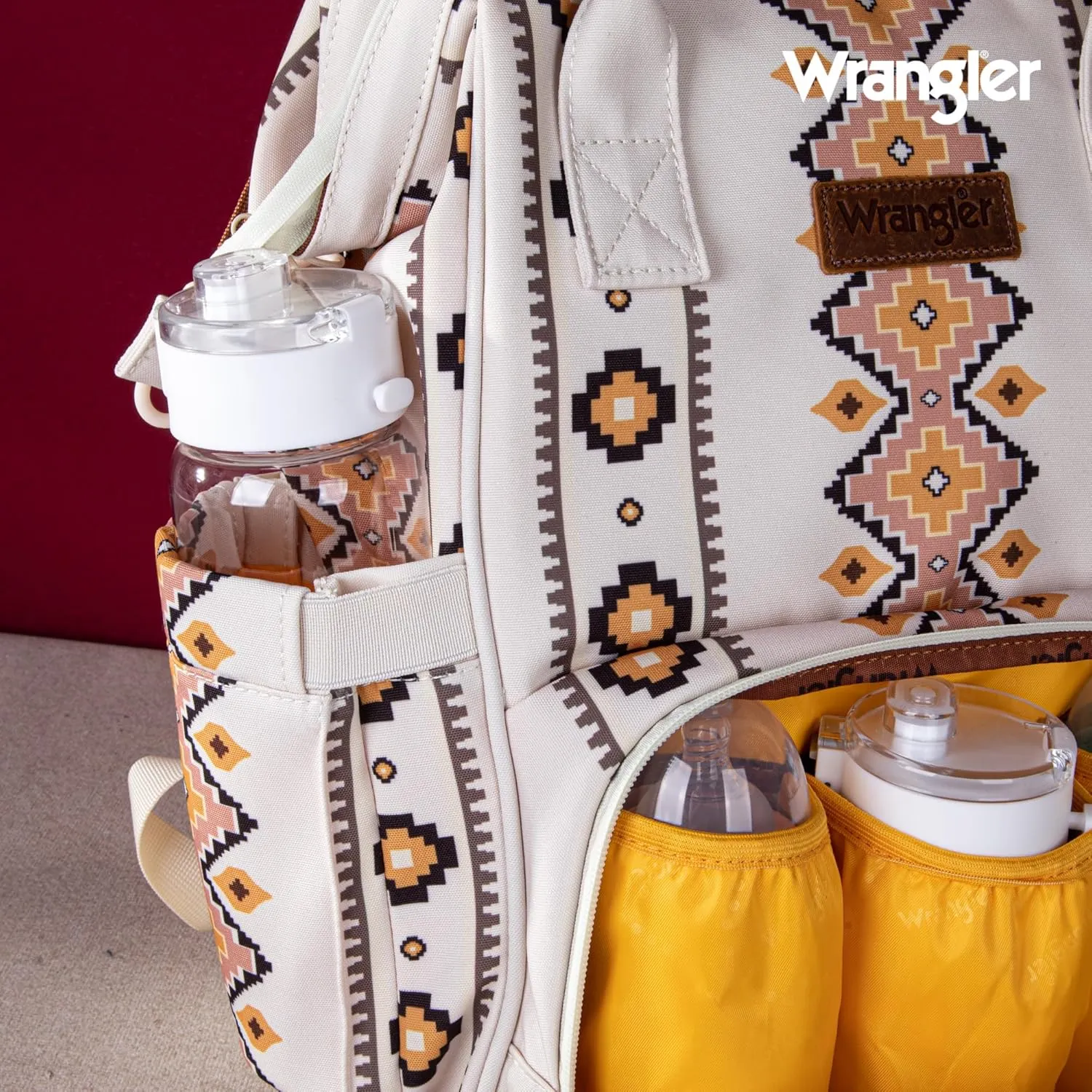 Montana West x Wrangler Diaper Bag Backpack Aztec Travel Backpack Purses Western Multi-Function Baby Bags for Mom with Waterproof Insulated Pockets