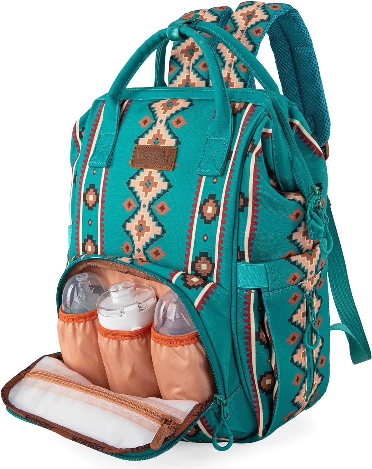 Montana West x Wrangler Diaper Bag Backpack Aztec Travel Backpack Purses Western Multi-Function Baby Bags for Mom with Waterproof Insulated Pockets