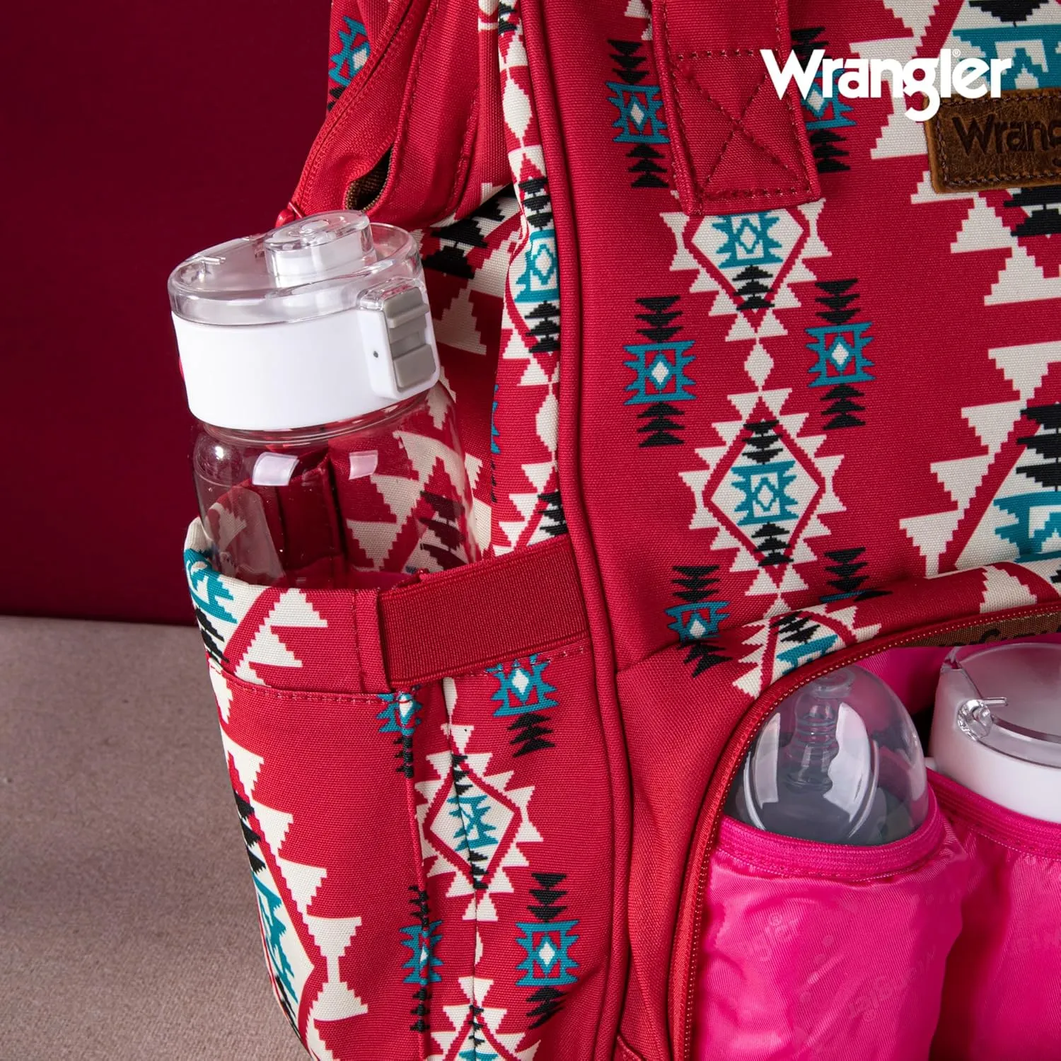 Montana West x Wrangler Diaper Bag Backpack Aztec Travel Backpack Purses Western Multi-Function Baby Bags for Mom with Waterproof Insulated Pockets