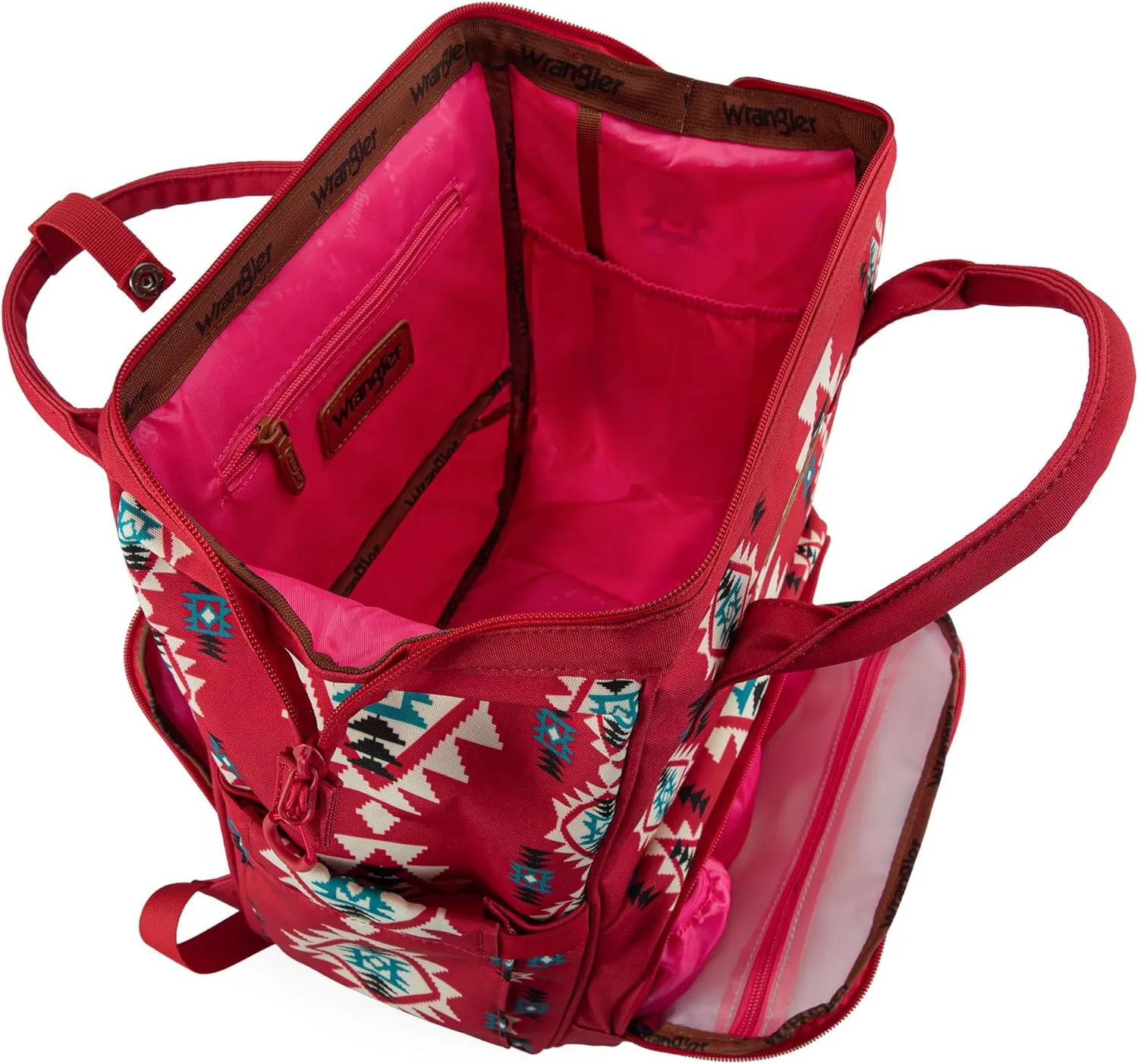 Montana West x Wrangler Diaper Bag Backpack Aztec Travel Backpack Purses Western Multi-Function Baby Bags for Mom with Waterproof Insulated Pockets