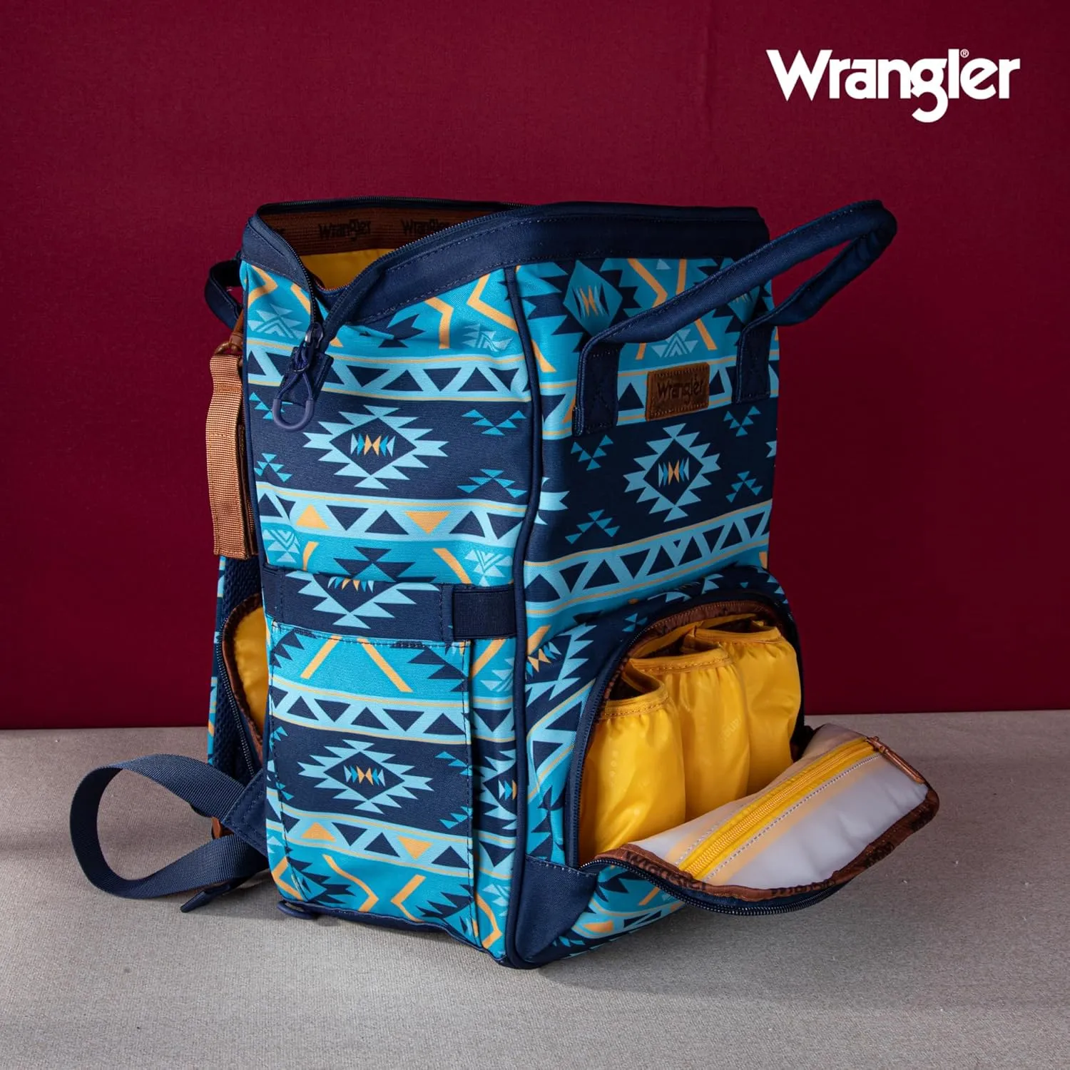 Montana West x Wrangler Diaper Bag Backpack Aztec Travel Backpack Purses Western Multi-Function Baby Bags for Mom with Waterproof Insulated Pockets