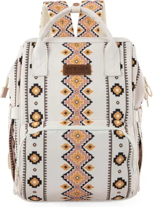Montana West x Wrangler Diaper Bag Backpack Aztec Travel Backpack Purses Western Multi-Function Baby Bags for Mom with Waterproof Insulated Pockets