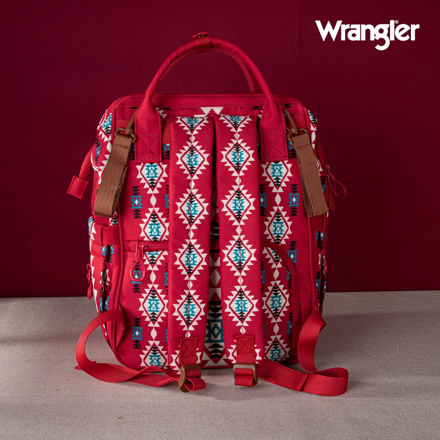 Montana West x Wrangler Diaper Bag Backpack Aztec Travel Backpack Purses Western Multi-Function Baby Bags for Mom with Waterproof Insulated Pockets