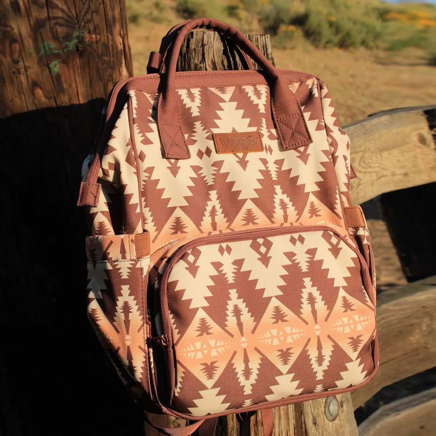 Montana West x Wrangler Diaper Bag Backpack Aztec Travel Backpack Purses Western Multi-Function Baby Bags for Mom with Waterproof Insulated Pockets