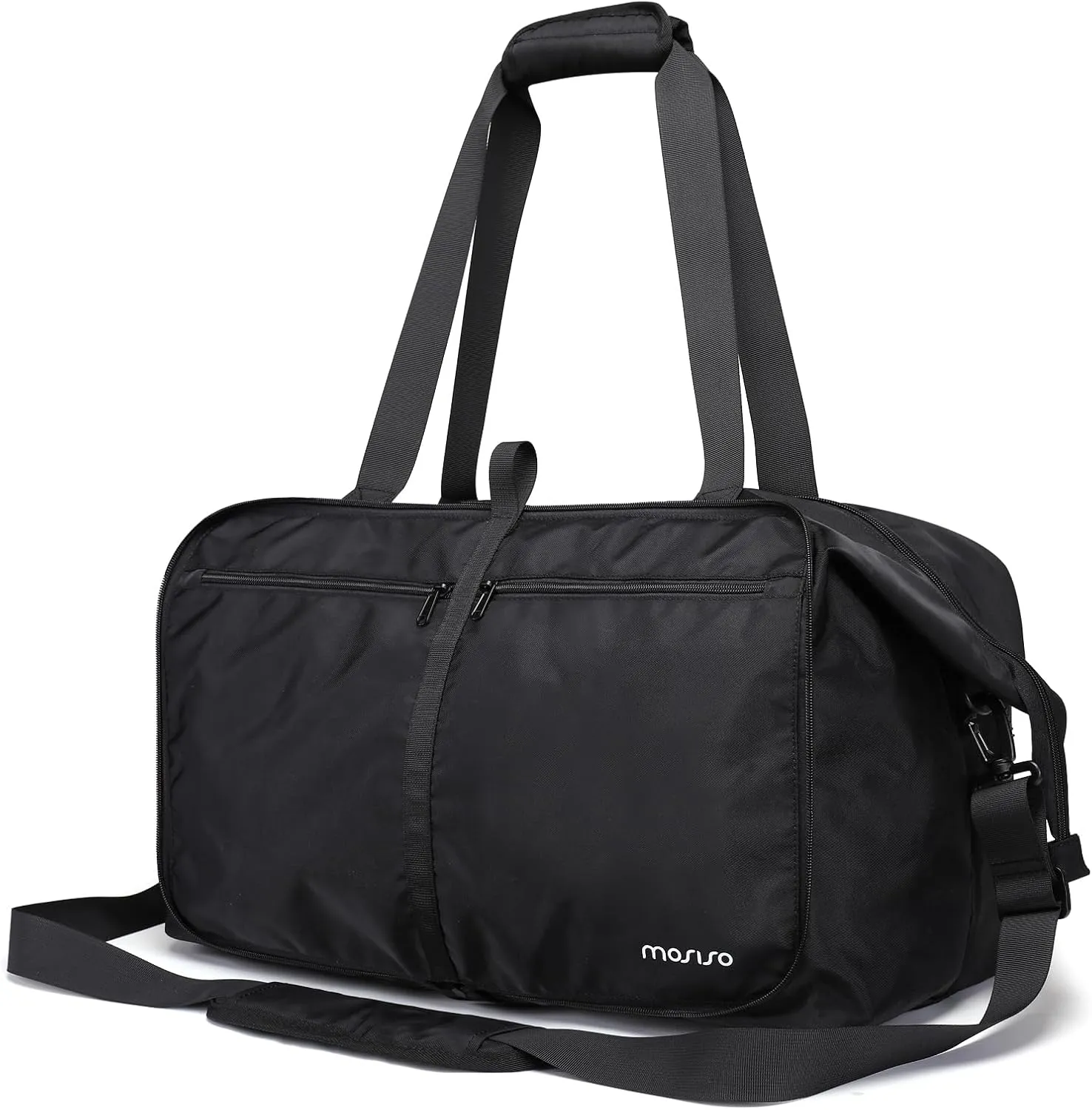 MOSISO Gym Bag for Women and Men,Large Foldable Waterproof Weekend Overnight Lightweight Sports Gym Duffle Bag with Shoulder Strap,Hospital Workout Carry On Duffle Tote for Travel Dance Yoga,Black