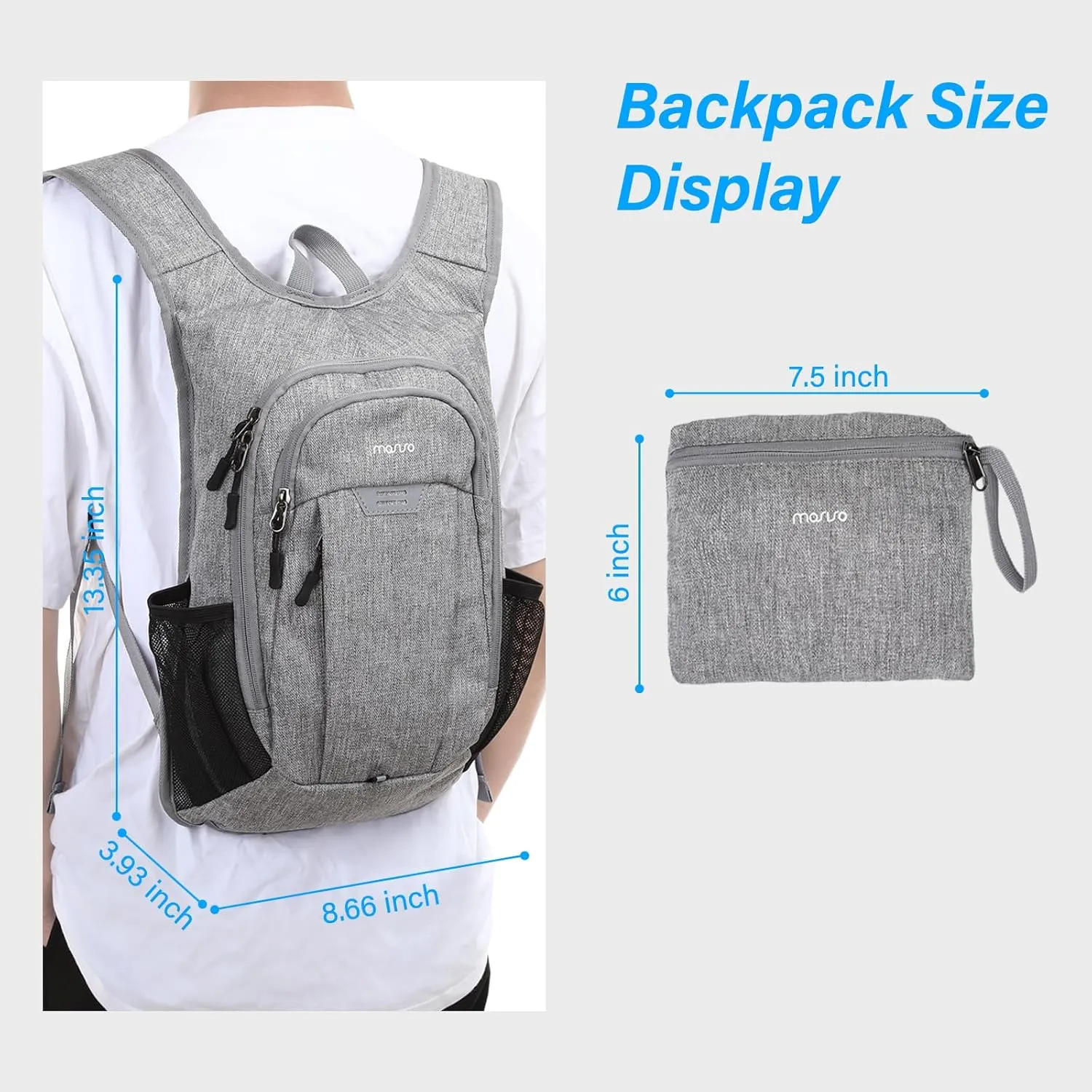 MOSISO Lightweight Hiking Daypack Small Packable Hiking Backpack for Men Women, 3 Layer Casual Foldable Day Pack Shoulder Bag
