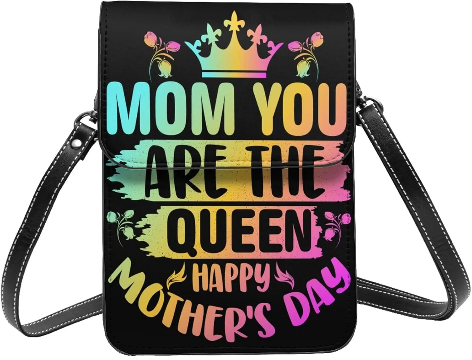 Mother's Day Floral Hearts Leather Crossbody Cell Phone Purse Small Wallet Bags Adjustable Phone Bag for Women