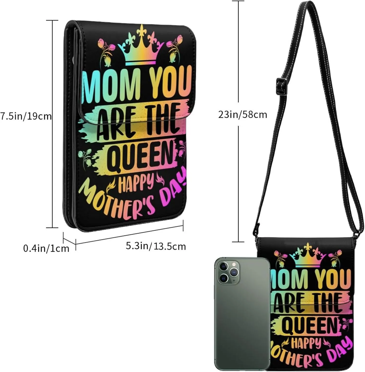 Mother's Day Floral Hearts Leather Crossbody Cell Phone Purse Small Wallet Bags Adjustable Phone Bag for Women