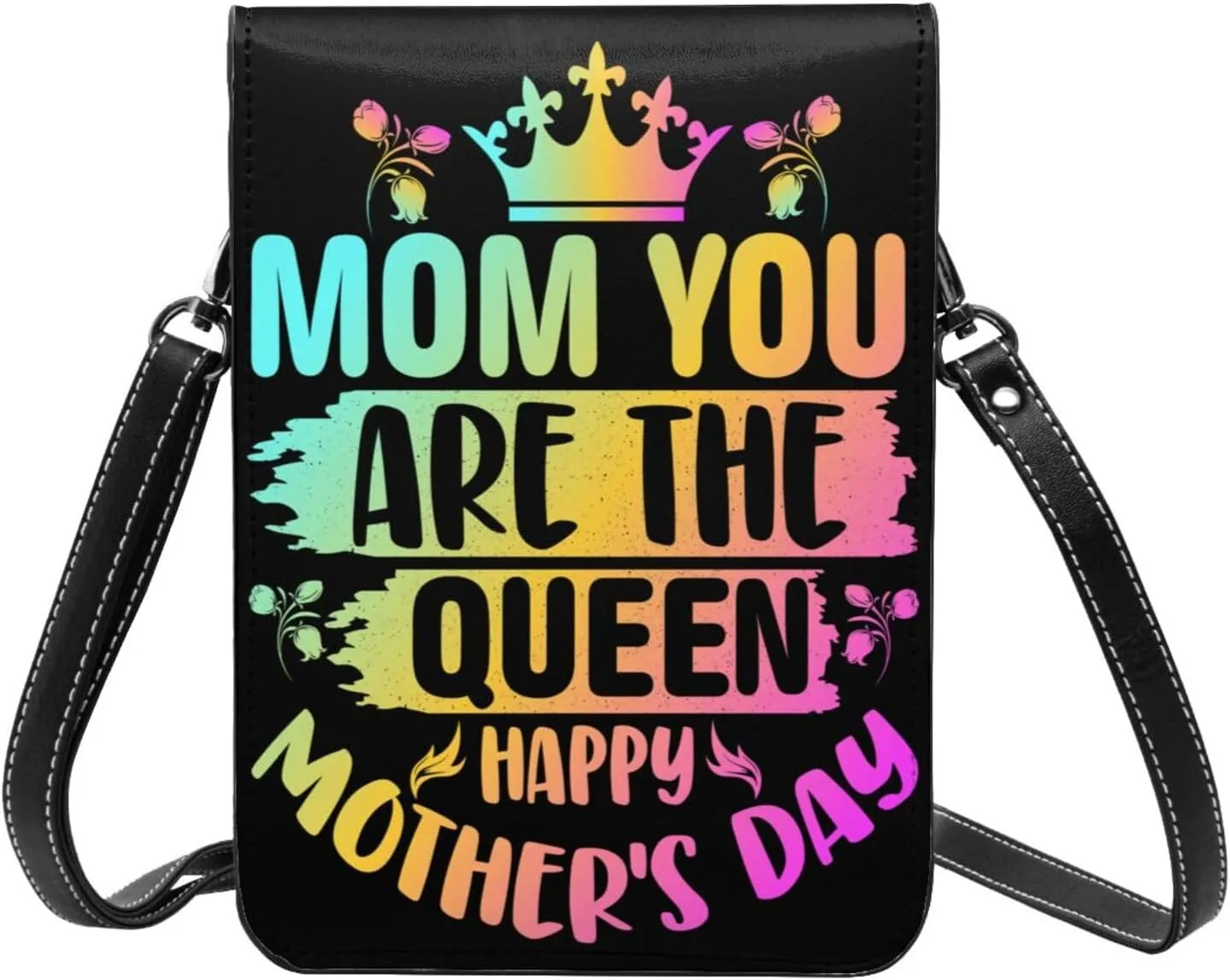 Mother's Day Floral Hearts Leather Crossbody Cell Phone Purse Small Wallet Bags Adjustable Phone Bag for Women