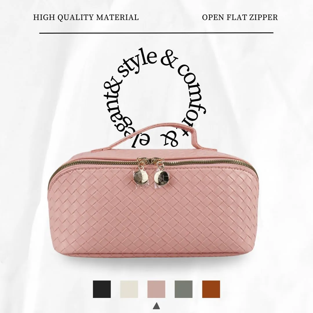 Mothers day gifts Large Capacity Travel Makeup Bag, PU Leather Makeup Bag Organizer, Toiletry Bag for Women with divider, Cosmetic Bags for Women Leather Waterproof Cosmetic Bag,(Pink)