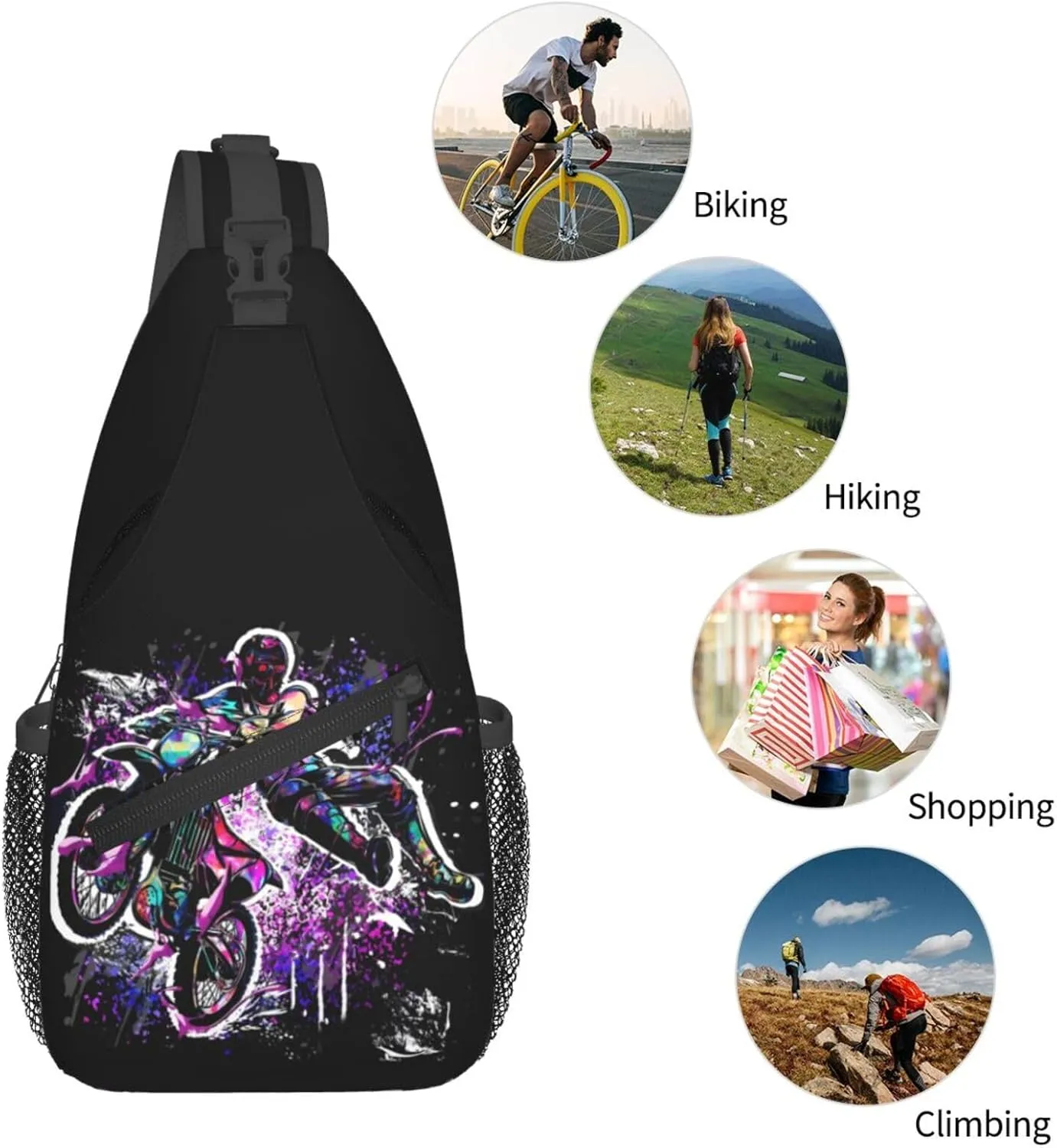 Motocross Dirt Bike Racing Flying Jump Sling Bag Adjustable Crossbody Bag Casual Chest Bags Travel Shoulder Backpack