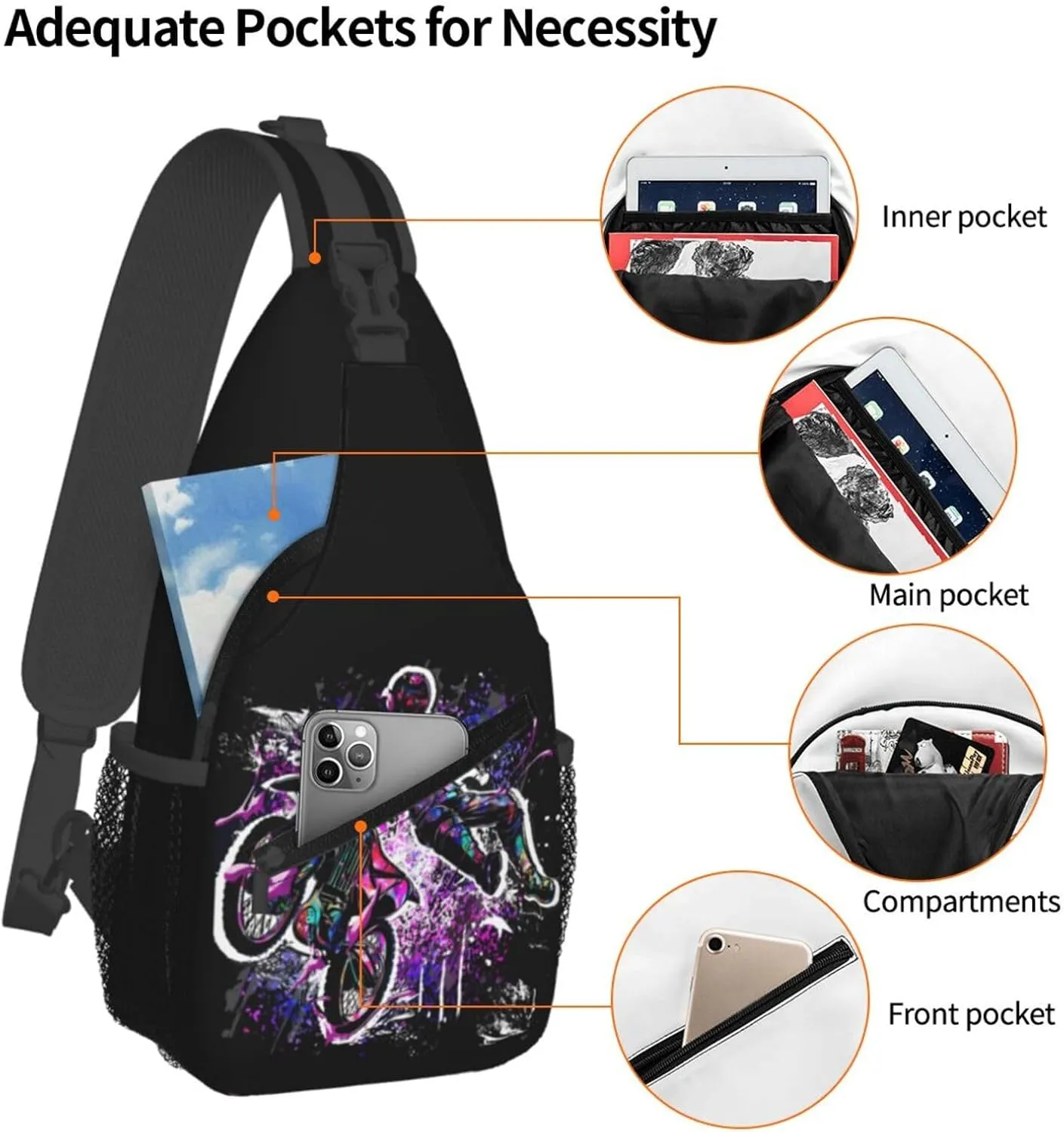 Motocross Dirt Bike Racing Flying Jump Sling Bag Adjustable Crossbody Bag Casual Chest Bags Travel Shoulder Backpack