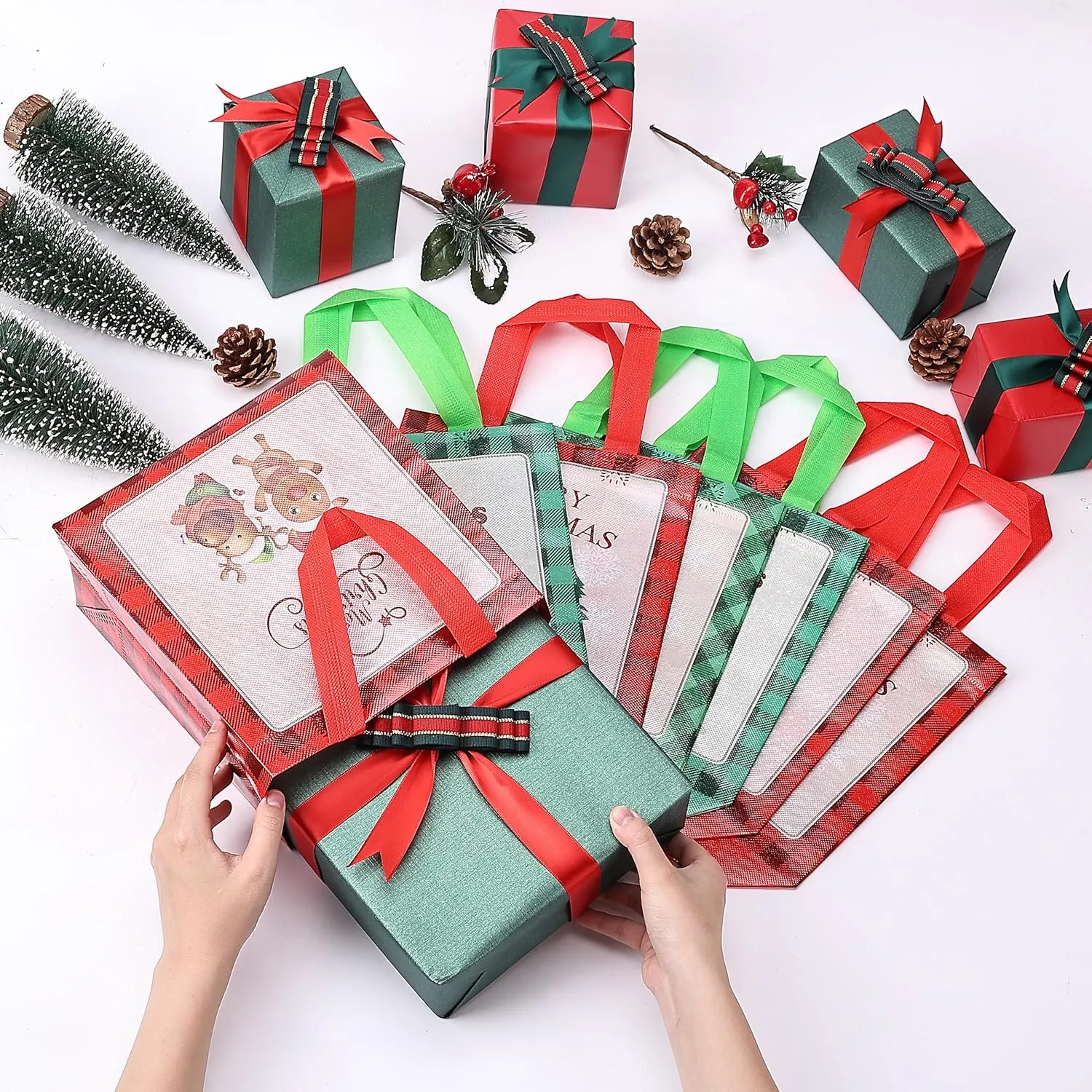 Mr. Pen- 12 Pcs Xmas Gift Totes, Reusable Christmas Bags for Holidays