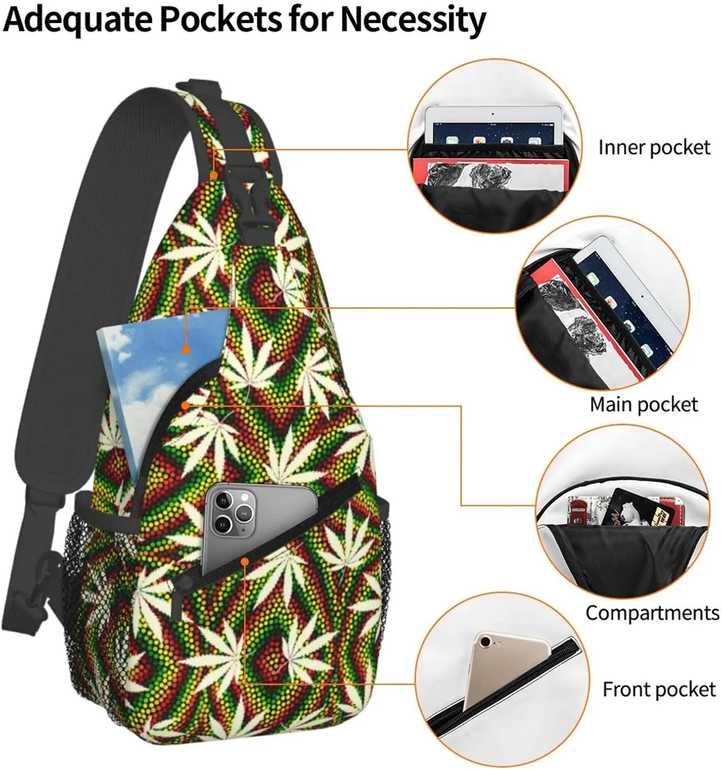 Mushroom Crossbody Bag Adjustable Sling Bag Casual Chest Bags Travel Shoulder Backpack