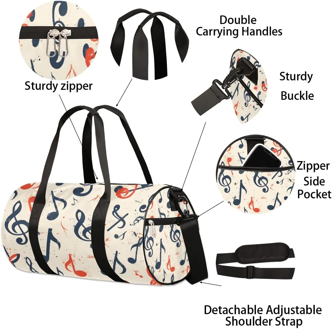 Musical Notes Rhythm Travel Duffle Bag Gym Bag for Women Men Lightweight Carry on Duffel Bag for Sports Gyms Weekend Getaway