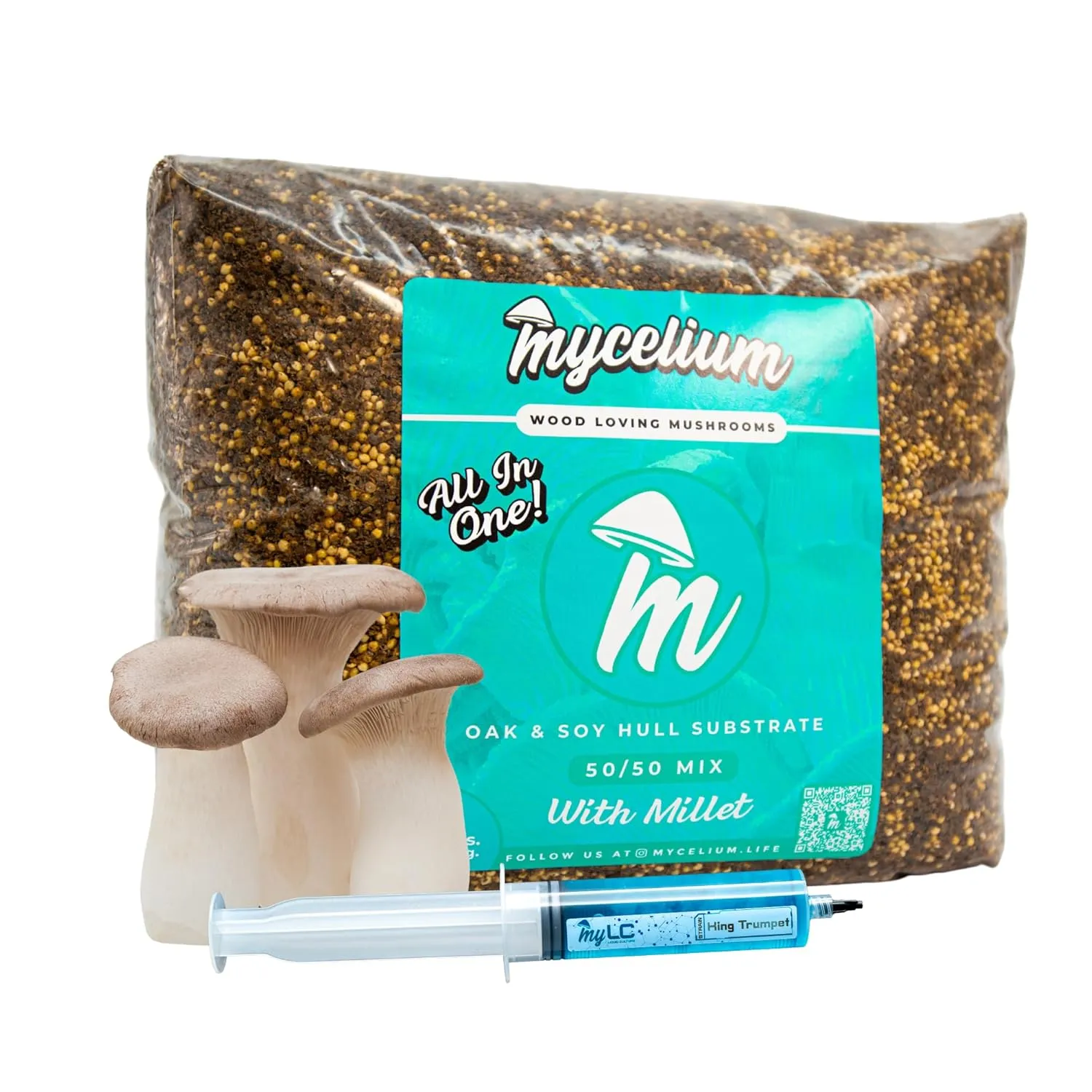 Mycelium Mushroom Growing Kit, King Trumpet Gourmet I Oak & Soy Hull Substrate I High Yield Proprietary Mix I Sterile Grow Bag with 20ml Liquid Culture Syringe for Starter & Pro Home Growers, 5lbs