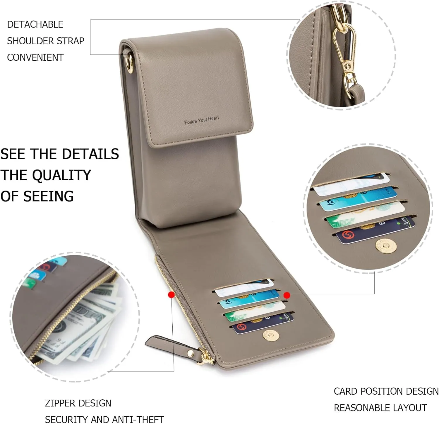 myfrdiay Roomy Pocket Small Crossbody Purse for Women, Flap Mini Shoulder Bag with 4 Credit Slots