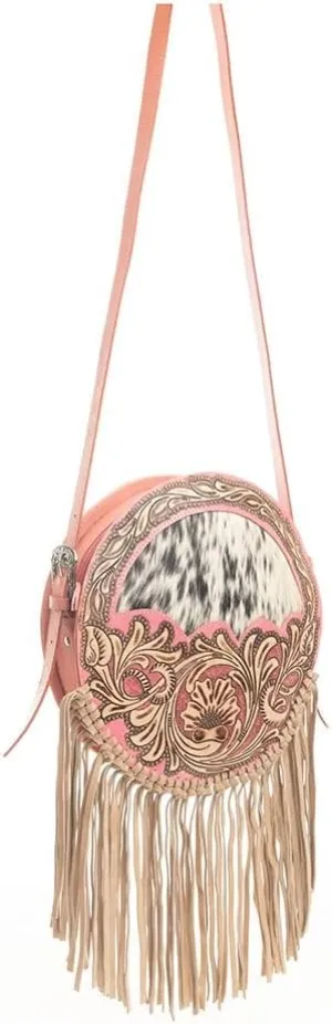 Myra Bag Round Bag for Women - Western Upcycled Leather Shoulder Bag Sunrise Pink
