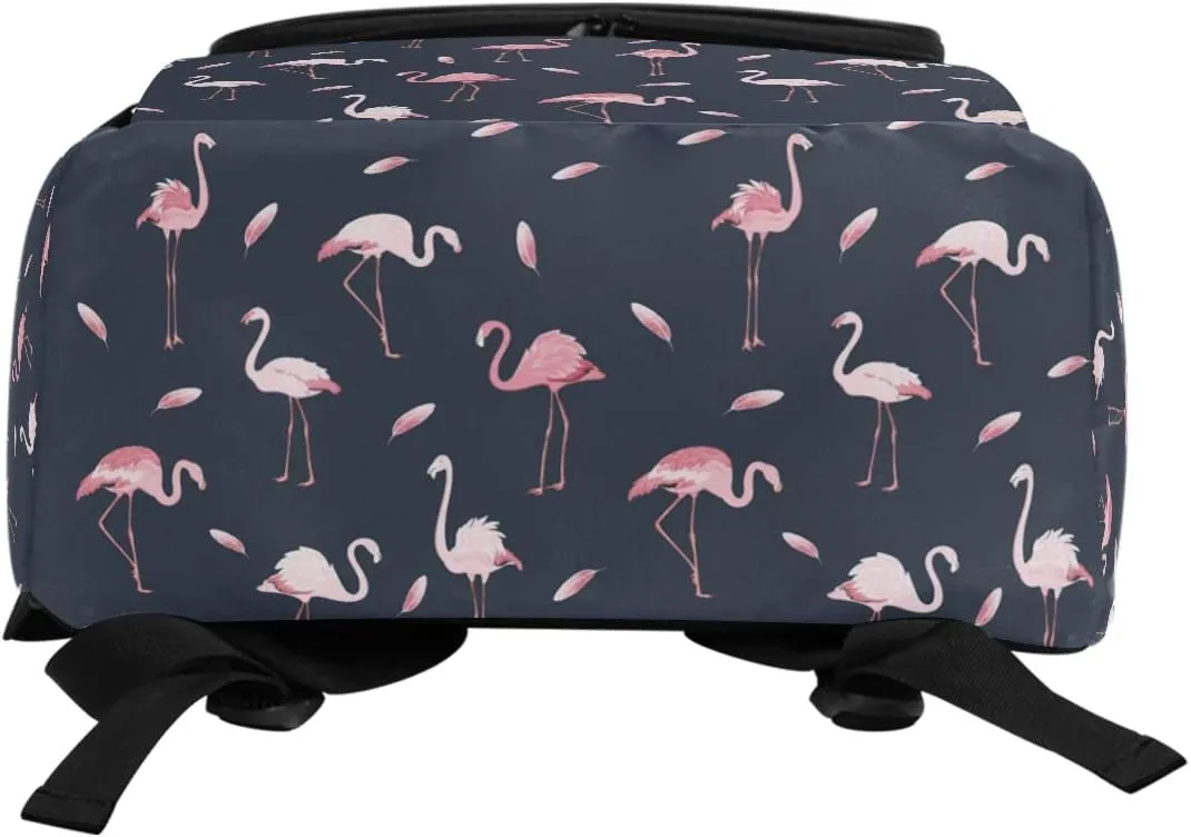 Naanle Stylish Tropical Pink Flamingo Feathers Casual Daypack College Students Multipurpose Backpack Large Travel Hiking Bags Computer Bag for Men Women