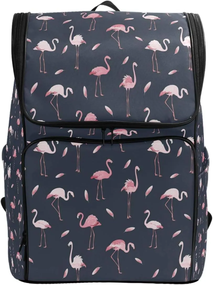 Naanle Stylish Tropical Pink Flamingo Feathers Casual Daypack College Students Multipurpose Backpack Large Travel Hiking Bags Computer Bag for Men Women