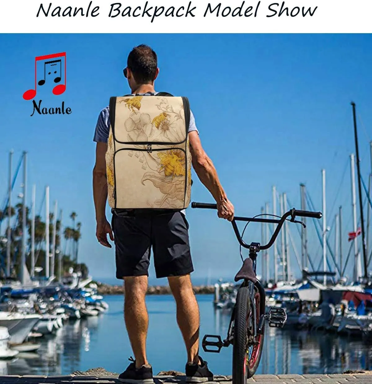 Naanle Stylish Tropical Pink Flamingo Feathers Casual Daypack College Students Multipurpose Backpack Large Travel Hiking Bags Computer Bag for Men Women
