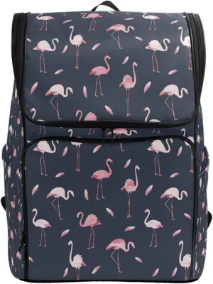 Naanle Stylish Tropical Pink Flamingo Feathers Casual Daypack College Students Multipurpose Backpack Large Travel Hiking Bags Computer Bag for Men Women
