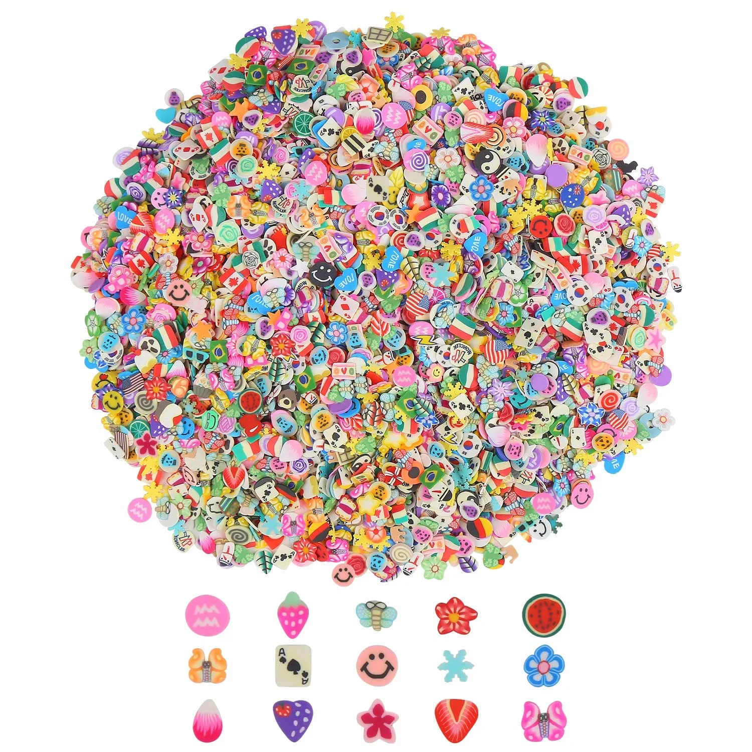 Nail Art Slices,3D Assorted Slices Fruit Animal Flower Polymer Clay Slices for Slime Craft,4500Pcs,1/5 Inche