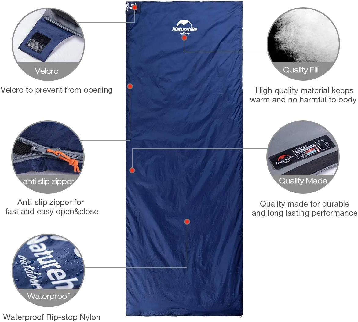 Naturehike Lightweight Sleeping Bag - Compact, Ultralight, Envelope Backpacking Bag - Portable, Waterproof, Comfortable With Compression Sack for 3 Season Camping, Traveling, Hiking