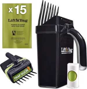 Neater Pets Lift N’ Bag Trap Door Dog Pooper Scooper with Bag Attachment for Small to Large Breeds - 15 Refill Bags - Heavy Duty Dog Poop Scooper for Yard & Walks, One-Handed Operation, Direct to Bag