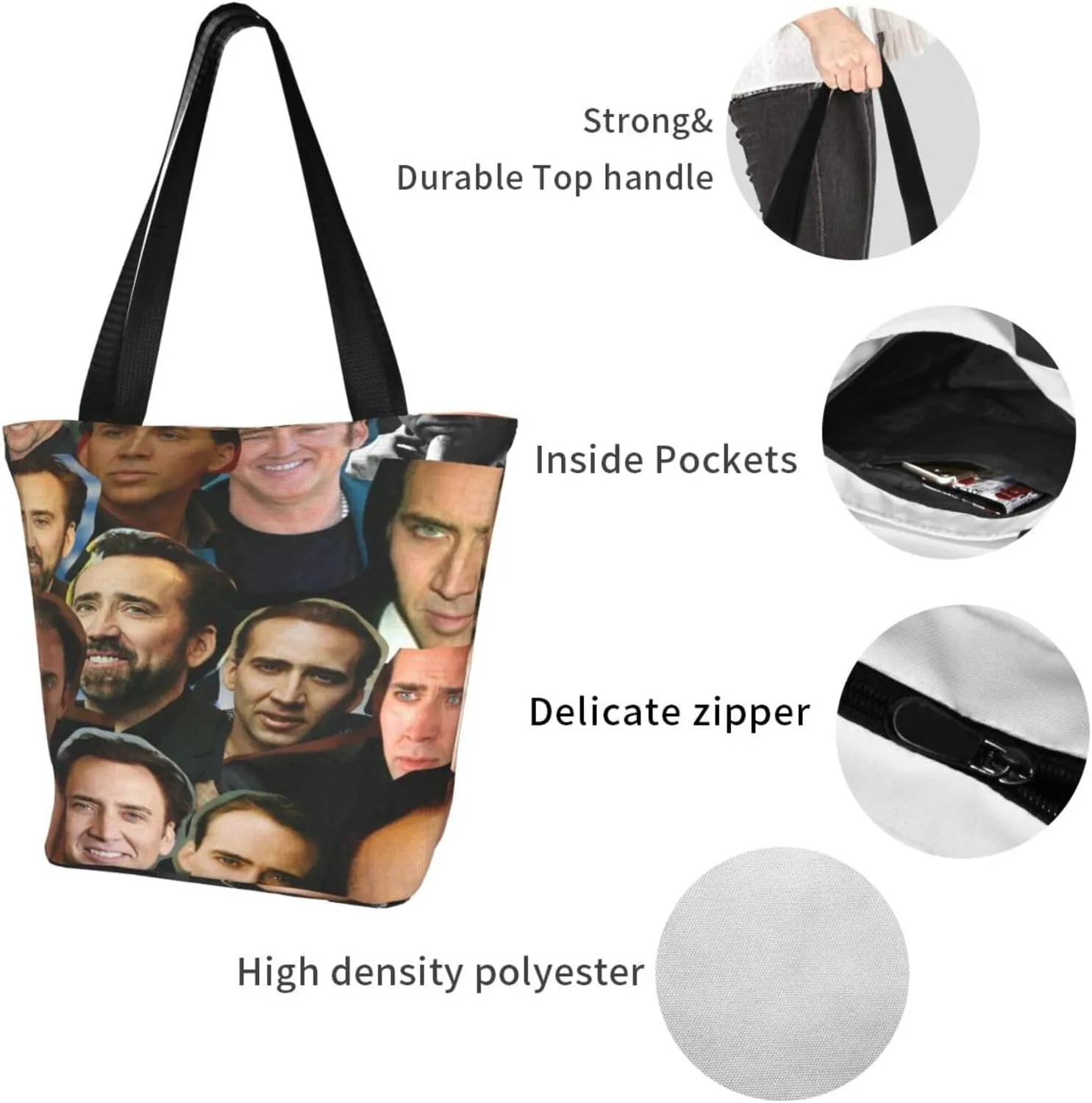 Nic-olas Cage Reusable Grocery Shopping Bags,Tote Bag Storage Casual Handbag For Shopping Beach Travel Work