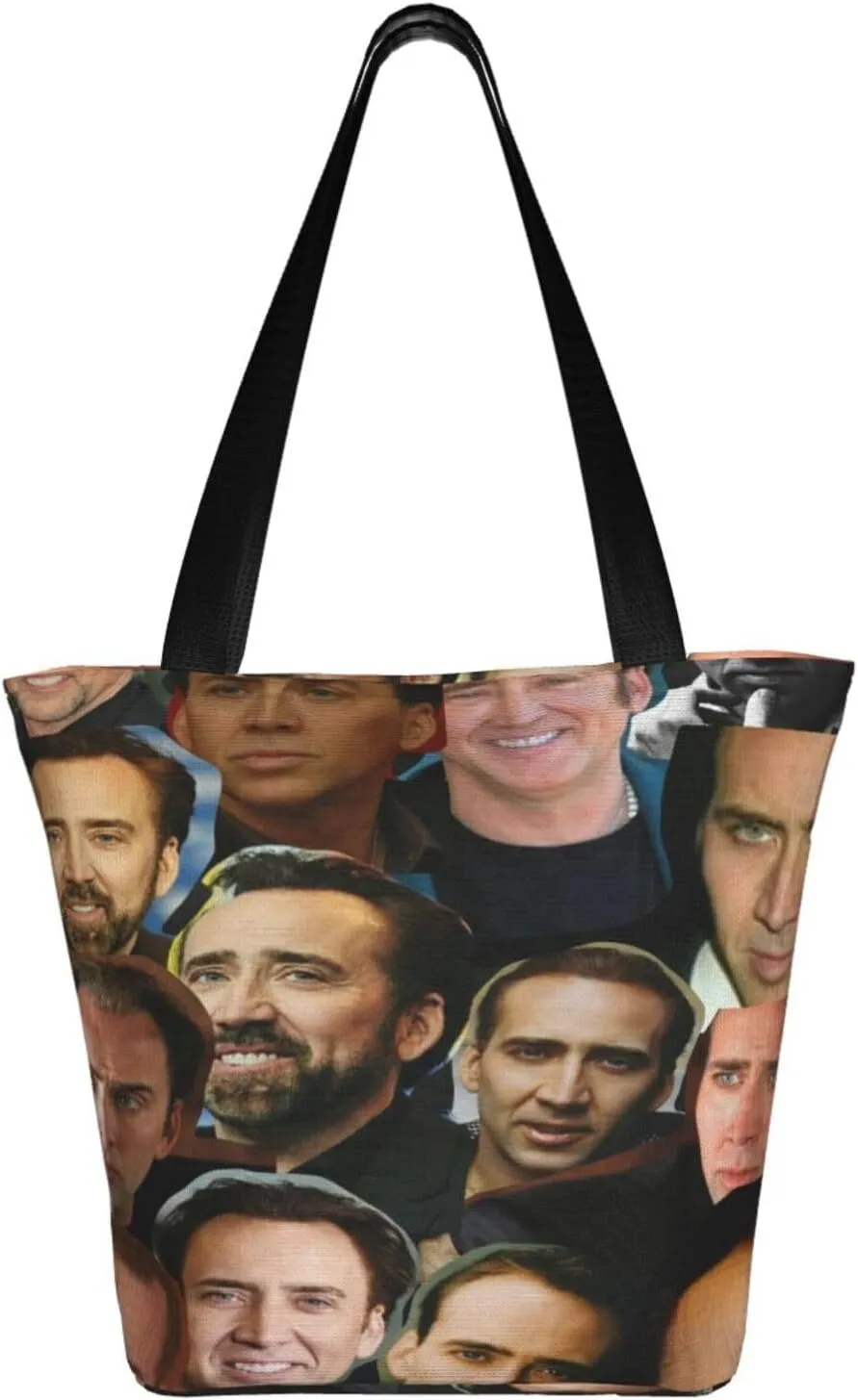 Nic-olas Cage Reusable Grocery Shopping Bags,Tote Bag Storage Casual Handbag For Shopping Beach Travel Work