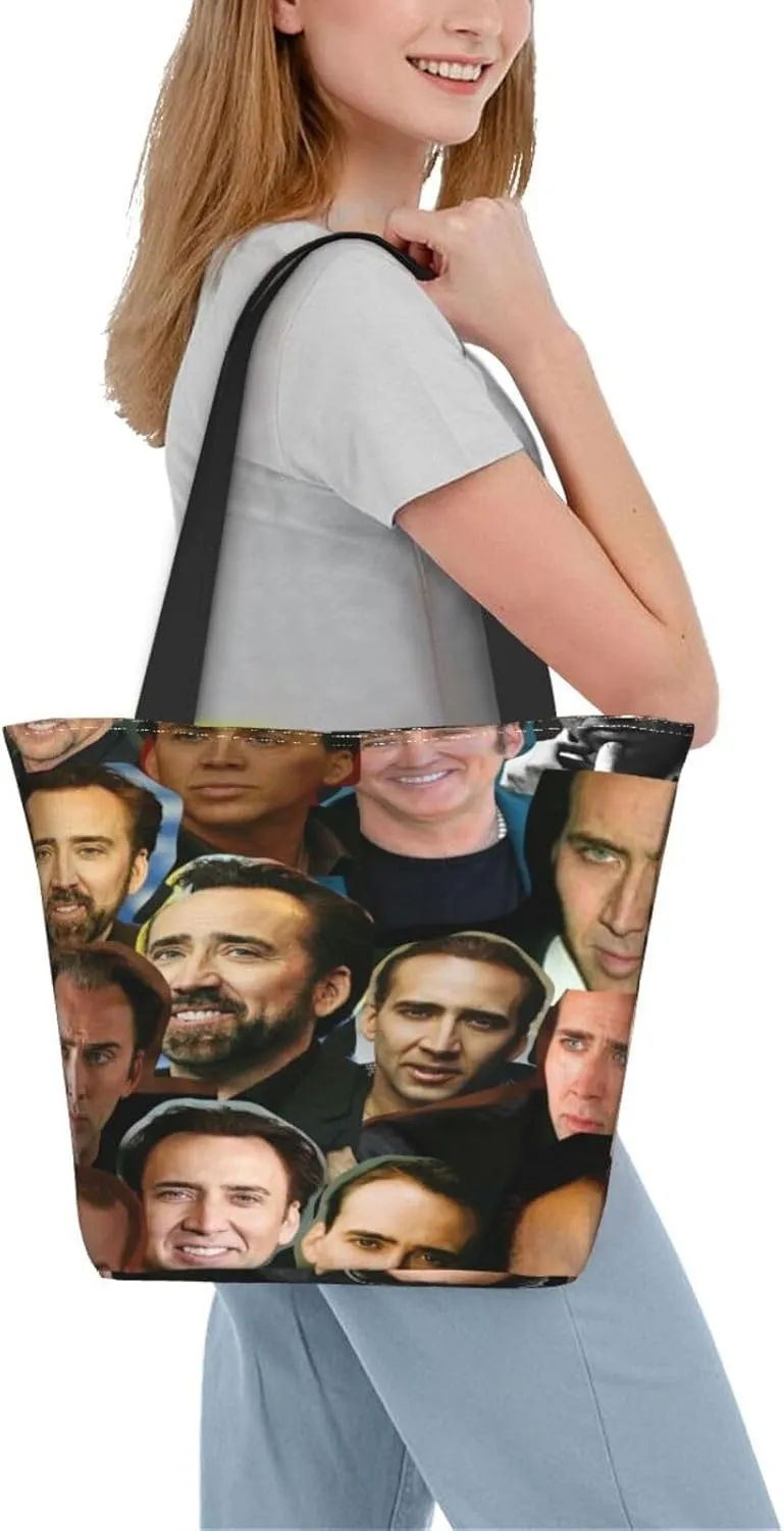 Nic-olas Cage Reusable Grocery Shopping Bags,Tote Bag Storage Casual Handbag For Shopping Beach Travel Work