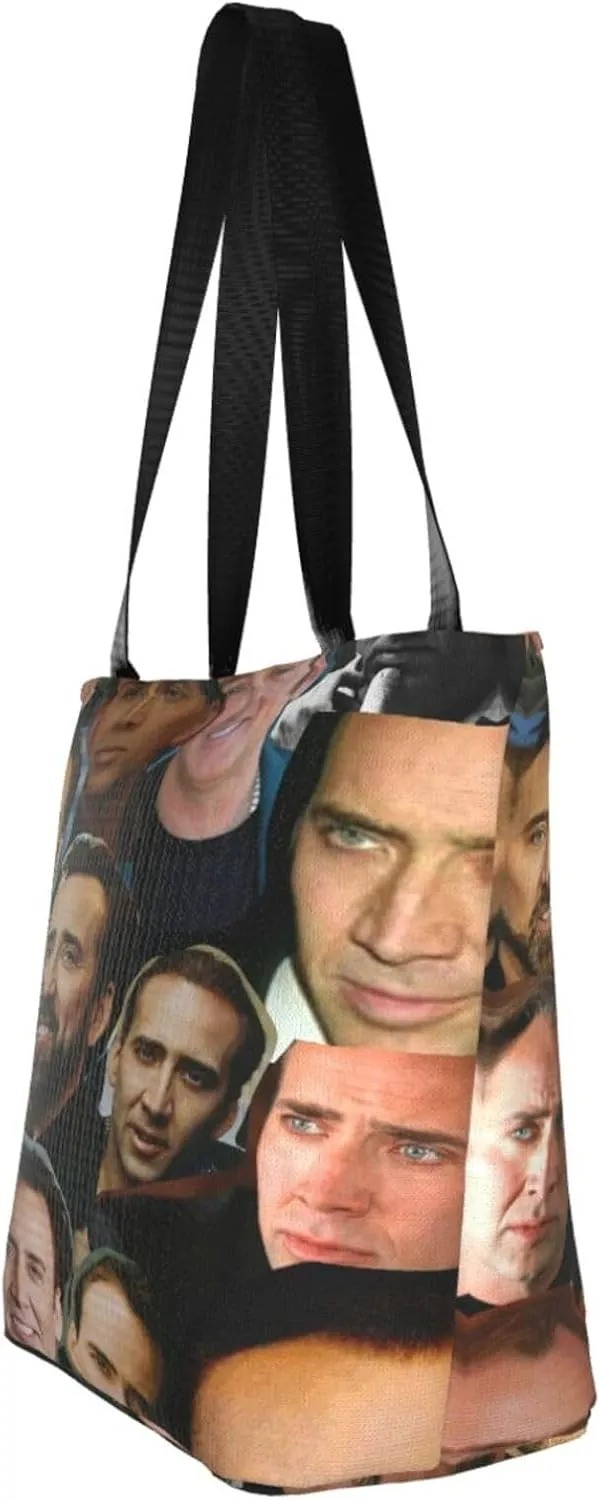 Nic-olas Cage Reusable Grocery Shopping Bags,Tote Bag Storage Casual Handbag For Shopping Beach Travel Work