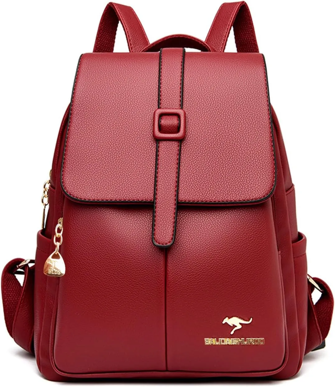 NICOLE & DORIS Fashion Daypacks Backpacks for Women Waterproof Rucksack PU Leather Shoulder Bags Handbag Anti-theft Mini Backpack Travel Backpack with Flap Red