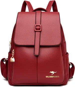 NICOLE & DORIS Fashion Daypacks Backpacks for Women Waterproof Rucksack PU Leather Shoulder Bags Handbag Anti-theft Mini Backpack Travel Backpack with Flap Red