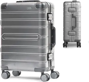 Nobl Travel Carry On Luggage, Noble Zipperless Aluminum Suitcase, 24x16.3x11 Airline Approved, Aluminum Metal Hardside Shell & Frame, 360° Spinner Wheels, TSA Locks, Interior Compression –Silver