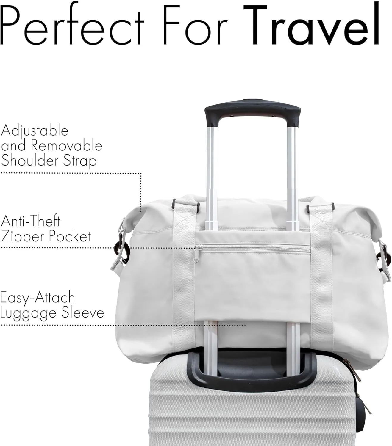 (Not Made In China) 2 Pack, Travel Duffle Bag For Women, Women's Gym and Travel Tote, Overnight Weekender Bags, Carry On With Shoulder Strap, Luggage Sleeve and Anti-Theft Pocket (Light Gray)